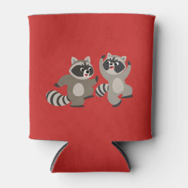 Niedlich Dancing Cartoon Raccoons Dosenkühler