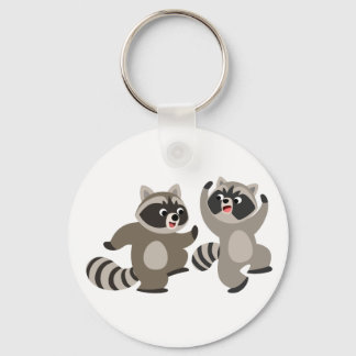 Niedlich Dancing Cartoon Raccoons Schlüsselanhänger