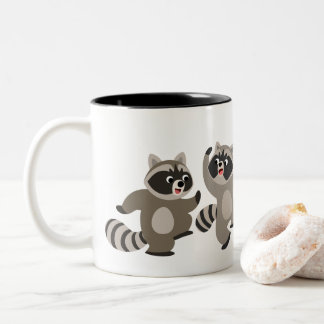 Niedlich Dancing Cartoon Raccoons Zweifarbige Tasse