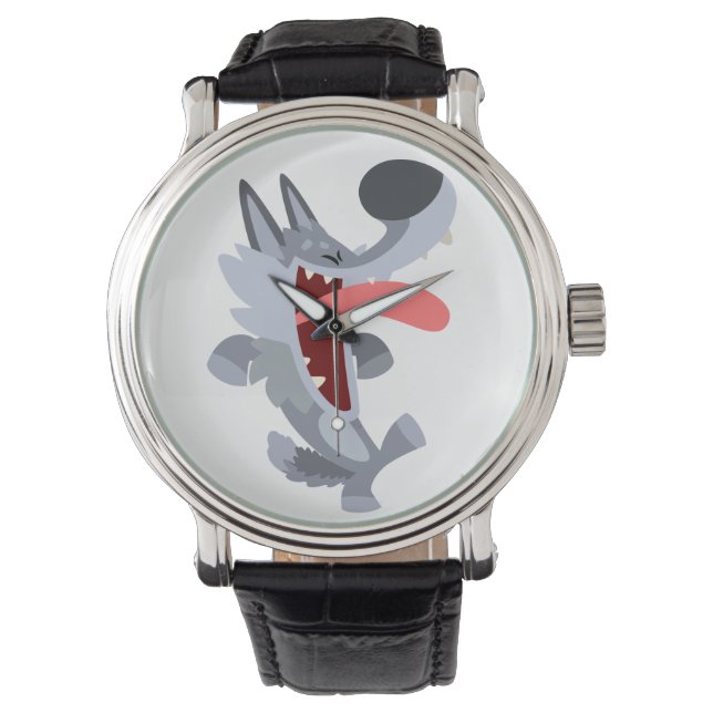 Niedlich Dancing Cartoon Wolf Watch Armbanduhr (Vorderseite)