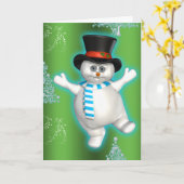 Niedlich Dancing Snowman Green Weihnachten Karte (Gelbe Blume)