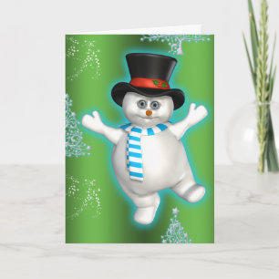 Niedlich Dancing Snowman Green Weihnachten Karte