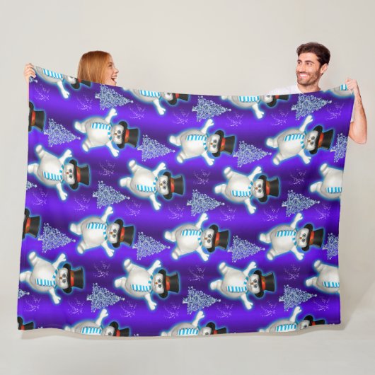 Niedlich Dancing Snowmen Blauer Weihnachtsfest Fleecedecke (Beispiel)