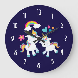 Niedlich Dancing Unicorns Magischer Regenbogen & S Große Wanduhr