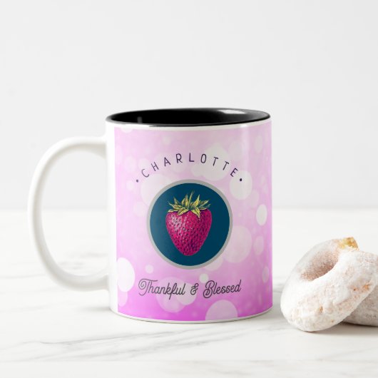 Niedlich dankbar und gesegnet Erdbeere hinzufügen Zweifarbige Tasse (Mit Donut)