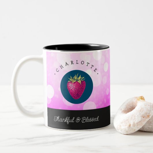 Niedlich dankbar und gesegnet Erdbeere hinzufügen Zweifarbige Tasse (Mit Donut)