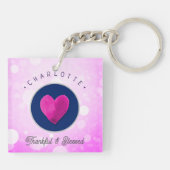 Niedlich dankbar und gesegnet Herz, Ihren Namen ro Schlüsselanhänger (Rückseite)