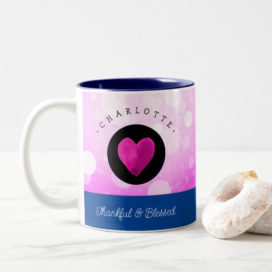 Niedlich dankbar und gesegnet Herz, Ihren Namen ro Zweifarbige Tasse (Mit Donut)