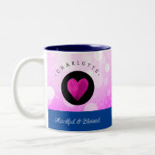 Niedlich dankbar und gesegnet Herz, Ihren Namen ro Zweifarbige Tasse (Links)