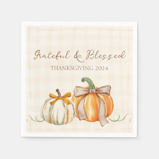 Niedlich Dankbarkeit und gesegnet Pumpkin Bows Ern Serviette (Vorderseite)