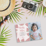 Niedlich Danke an Melon Watercolor Watermelon Gebu<br><div class="desc">Eine moderne und schicke Dankeschön-Karte für Ihre Gäste in rosa Wassermelone Thema mit rosa Wasserfarbe Wassermelon als Hintergrund und ein niedliche Geburtstag Foto Ihres kleinen.</div>