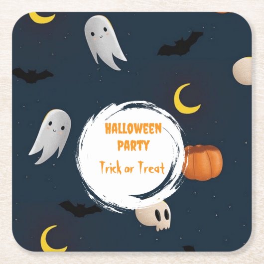 Niedlich Dark Blue Halloween-Party Ghost Pumpkin Rechteckiger Pappuntersetzer (Vorderseite)