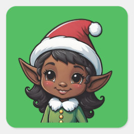Niedlich Dark Skin Christmas Elf Weibchen Quadratischer Aufkleber