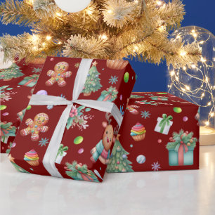 Niedlich Deep Red Christmas Pattern Holiday Chee Geschenkpapier
