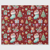 Niedlich Deep Red Christmas Pattern | Holiday Chee Geschenkpapier (Flach)