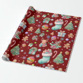 Niedlich Deep Red Christmas Pattern | Holiday Chee Geschenkpapier (Ungerollt)