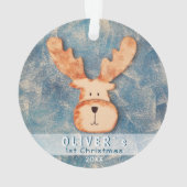 Niedlich Deer Blue Baby's First Christmas Ornament (Rückseite)