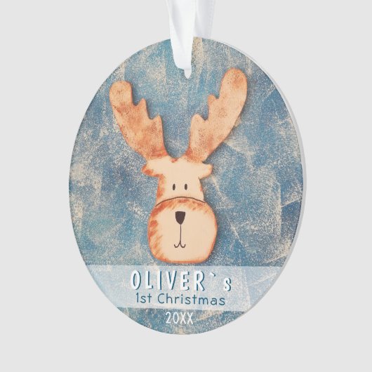 Niedlich Deer Blue Baby's First Christmas Ornament (Vorderseite)