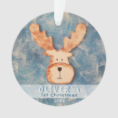 Niedlich Deer Blue Baby's First Christmas Ornament (Vorderseite)