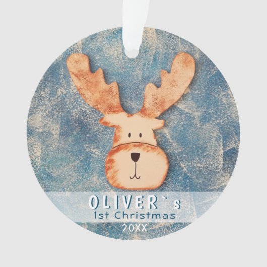 Niedlich Deer Blue Baby's First Christmas Ornament (Vorderseite)