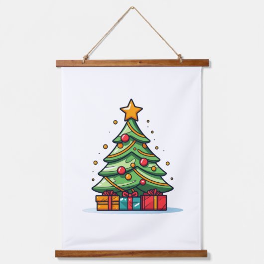 Niedlich dekorierter Weihnachtsbaum Wandteppich Mit Holzrahmen (Vorderseite)