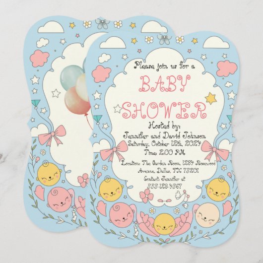 Niedlich-Delicate-Babydusche Einladung (Vorne/Hinten)