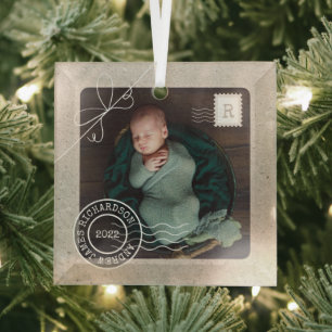 Niedlich Delivery Parcel Baby Birth Announcement F Ornament Aus Glas