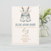 Niedlich Denim Blue Jean Baby Shower Einladung (Stehend Vorderseite)