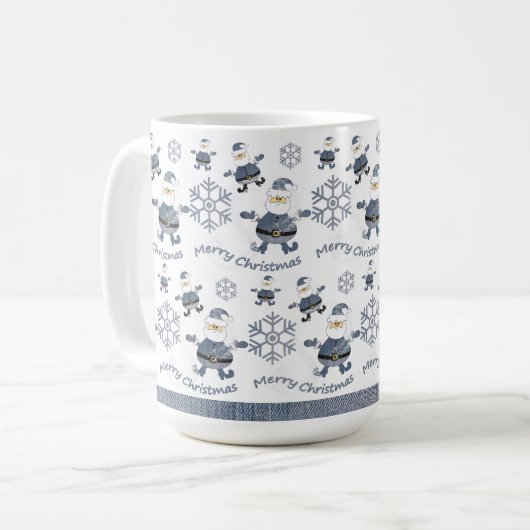Niedlich Denim Christmas Santa Pattern Kaffeetasse (Vorderseite Links)