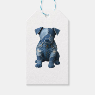 Niedlich Denim Patchwork Art Dog T - Shirt Geschenkanhänger