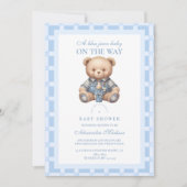 Niedlich Denim Teddy Bear Babydusche Einladung (Vorderseite)