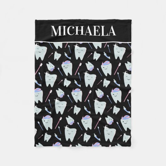 Niedlich Dentalhygienist Zahnarztmuster Schwarz Fleecedecke (Vorderseite)