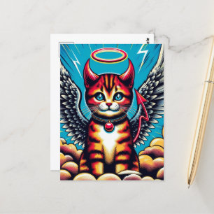 Niedlich Devil Angel Kitty Comic Postkarte