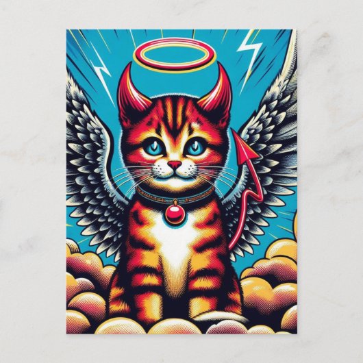 Niedlich Devil Angel Kitty Comic Postkarte (Vorderseite)