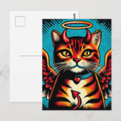 Niedlich Devil Angel Kitty with Wings Comic Book S Postkarte (Vorne/Hinten)