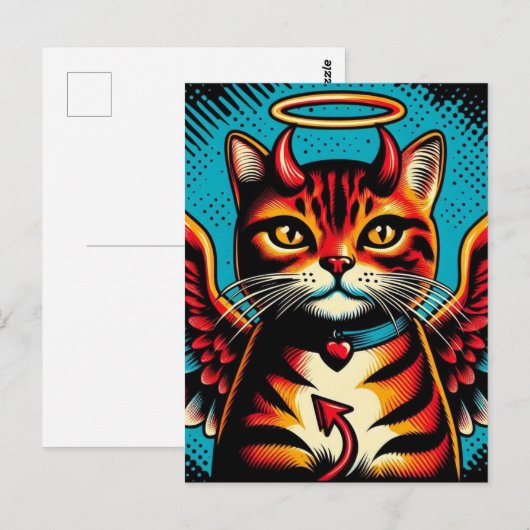 Niedlich Devil Angel Kitty with Wings Comic Book S Postkarte (Vorne/Hinten)