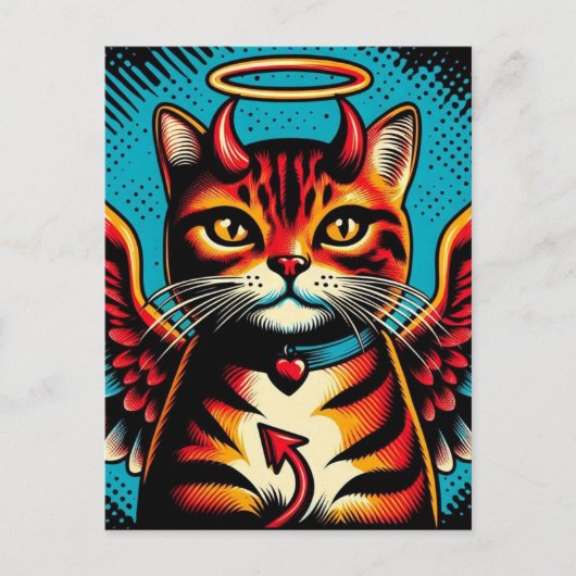 Niedlich Devil Angel Kitty with Wings Comic Book S Postkarte (Vorderseite)
