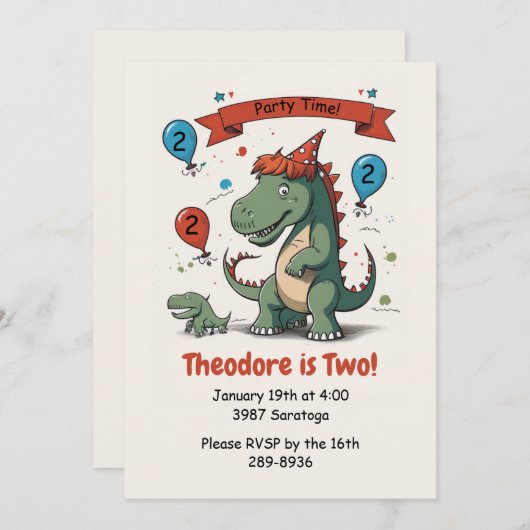 Niedlich Dinasour und ihr Baby Birthday Party Einladung (Vorne/Hinten)