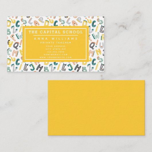 Niedlich Dino Alphabet - Lehrer | Private Tutor Visitenkarte (Vorne/Hinten)