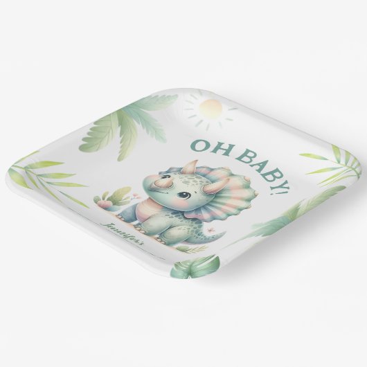 Niedlich Dino Jungle Triceratops Dinosaur Babydusc Pappteller (Gewinkelt)