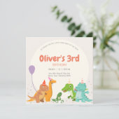 Niedlich Dino Party 3. Geburtstag Einladung (Stehend Vorderseite)