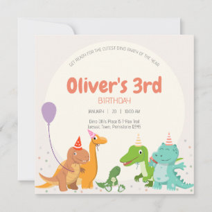 Niedlich Dino Party 3. Geburtstag Einladung
