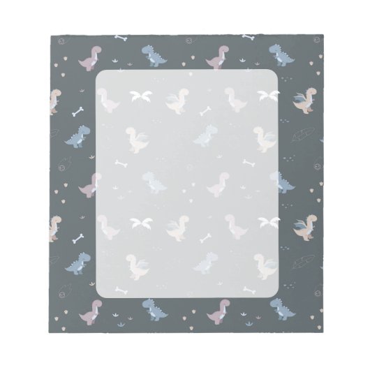 Niedlich Dino Patern Bluish Gray Notepad Notizblock (Vorderseite)