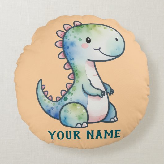 Niedlich Dino Personalisiert Rundes Kissen (Vorderseite)