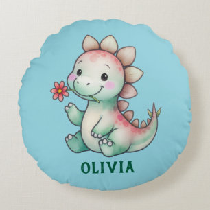 Niedlich Dino Personalisiert Rundes Kissen