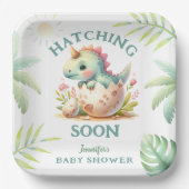 Niedlich Dino Pink Girl Dinosaur Babydusche Pappteller (Vorderseite)