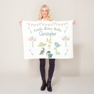 Niedlich Dino Watercolor Personalisiert Aquamarin Fleecedecke
