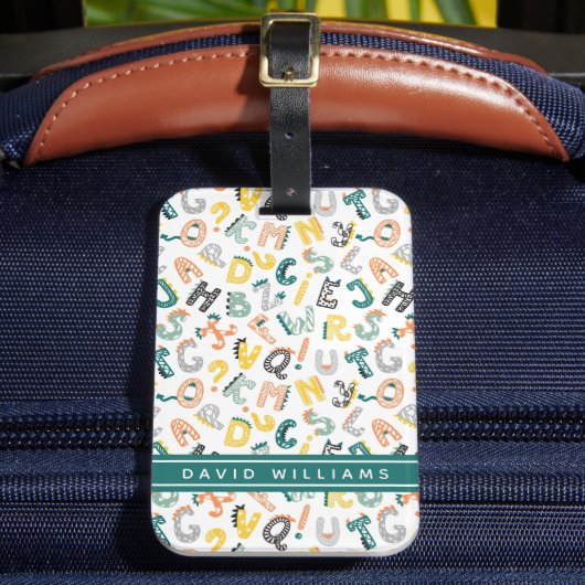 Niedlich Dinosaur Alphabet Muster Individuelle Nam Gepäckanhänger (Vorderseite Insitu 2)