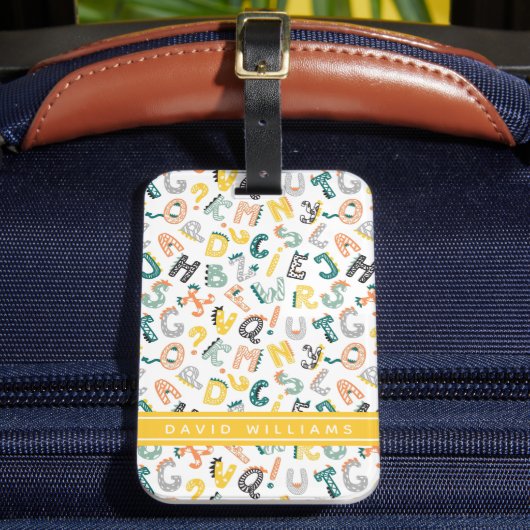 Niedlich Dinosaur Alphabet Muster Individuelle Nam Gepäckanhänger (Vorderseite Insitu 2)