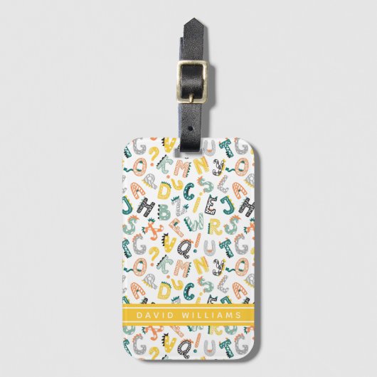 Niedlich Dinosaur Alphabet Muster Individuelle Nam Gepäckanhänger (Vorderseite Vertikal)
